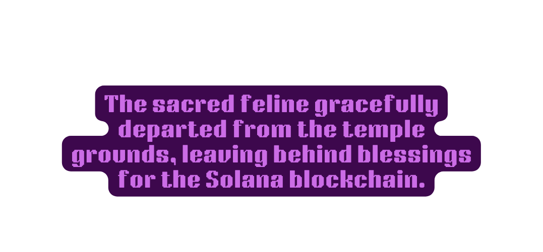 The sacred feline gracefully departed from the temple grounds leaving behind blessings for the Solana blockchain